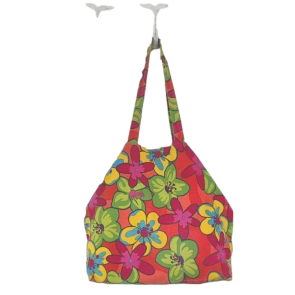 Canvas Tote Bag w/ Bright Tropical Floral Print